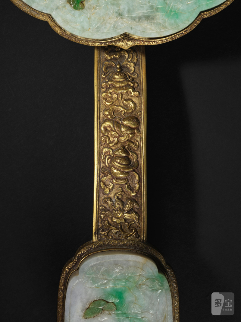 清 十九世紀末 鎏金銅嵌翡翠八吉祥如意 | GRAND SCEPTRE RUYI EN BRONZE DORÉ INCRUSTÉ DE JADEITE - 图4